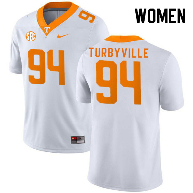 Women #94 Josh Turbyville Tennessee Volunteers College Football Jerseys Stitched Sale-White